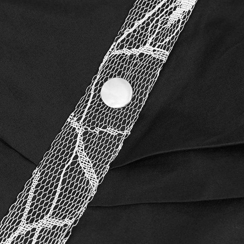 Women's Gothic Mesh Splice Irregular Ruched Shirt Black