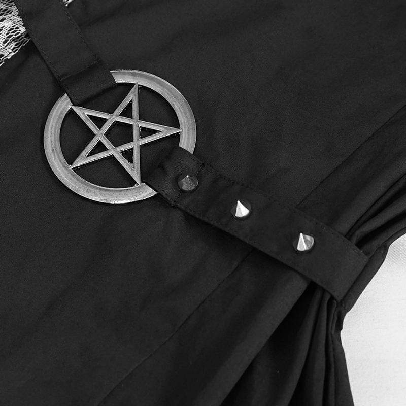 Women's Gothic Mesh Splice Irregular Ruched Shirt Black