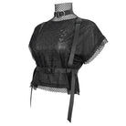 DEVIL FASHION Women's Gothic Mesh Splice Shirt with Buckle Strap