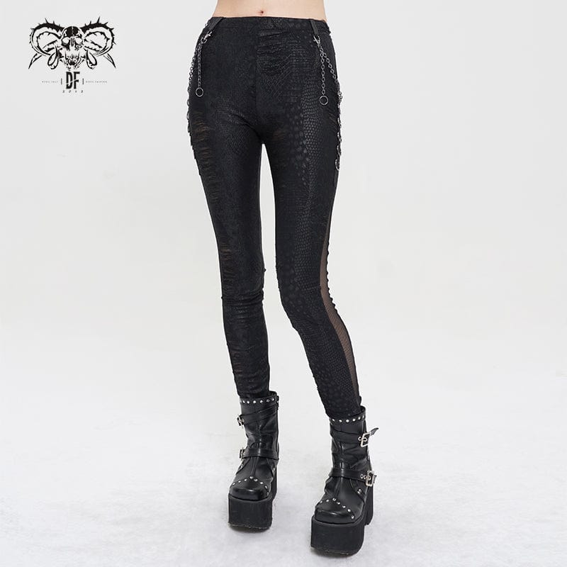 Women's Gothic Metal Chain Ripped Leggings – Punk Design