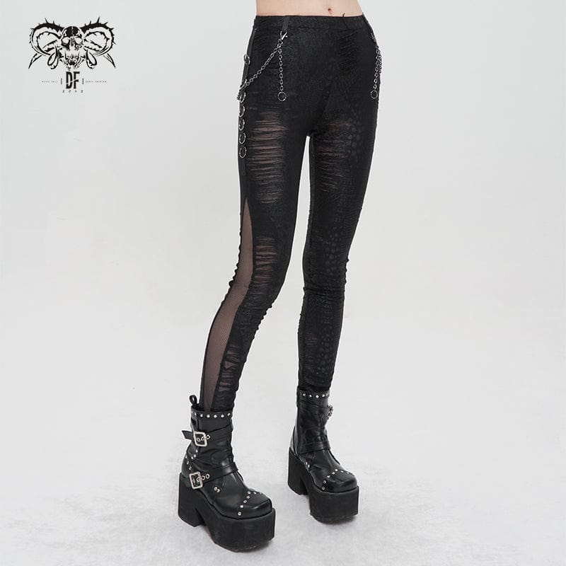 Gothic Lace Cut-out Cross Chain Leggings, Thinkers