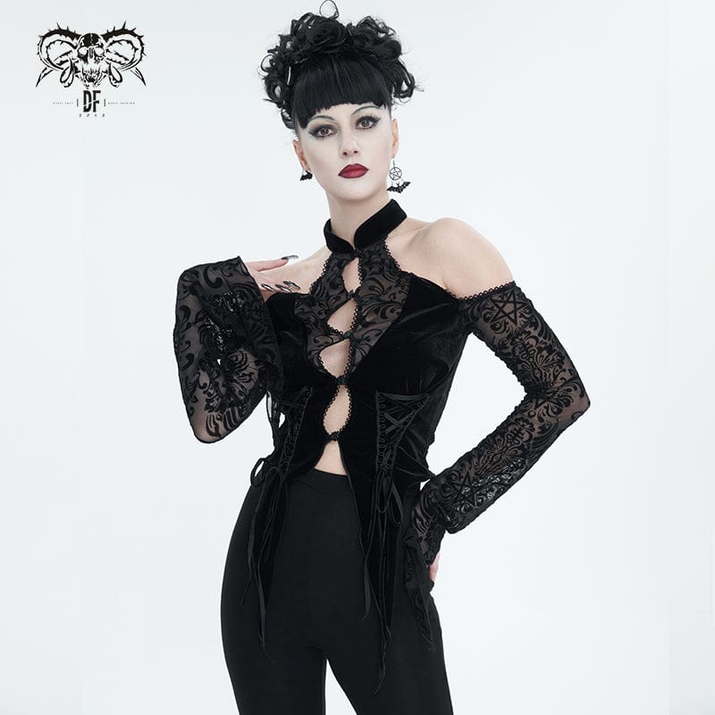 DEVIL FASHION Women's Gothic Off Shoulder Flared Sleeved Shirt