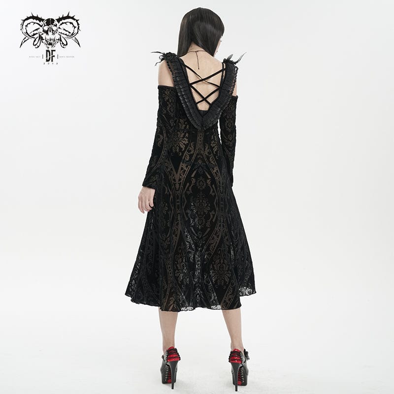 DEVIL FASHION Women's Gothic Off Shoulder Ruffled Sheer Dress