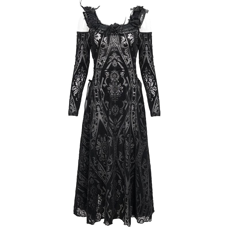 DEVIL FASHION Women's Gothic Off Shoulder Ruffled Sheer Dress