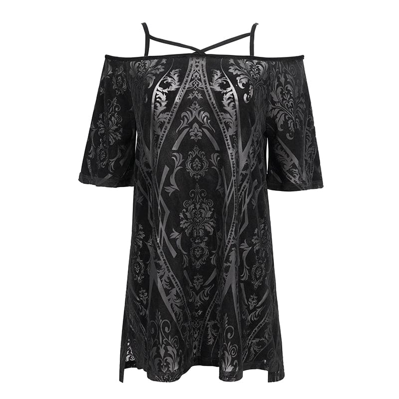 DEVIL FASHION Women's Gothic Off Shoulder Totem Printed Dress