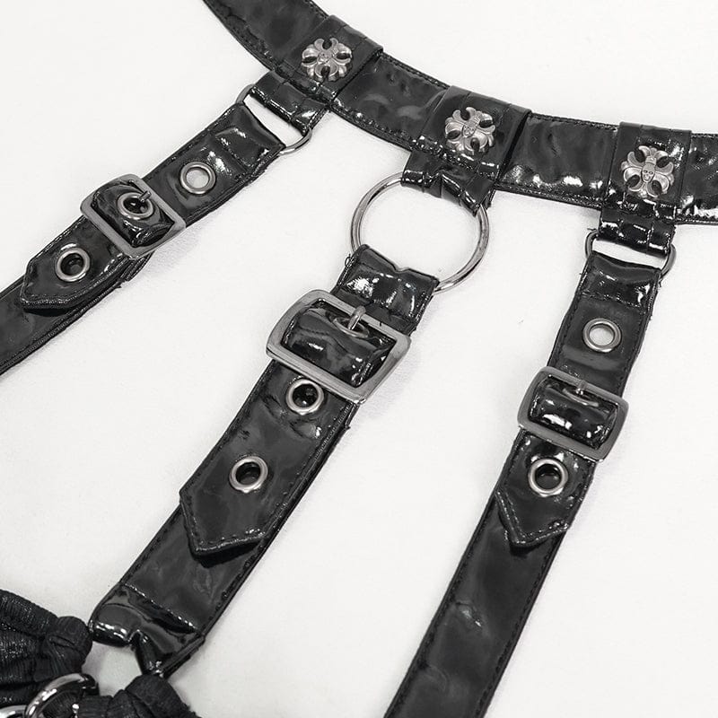 DEVIL FASHION Women's Gothic Patent Leather Splice Bustier with Lingerie