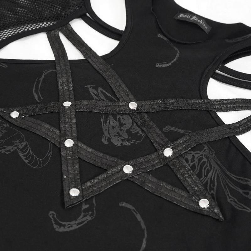 Women's Gothic Pentagram Cutout Mesh Splice Top