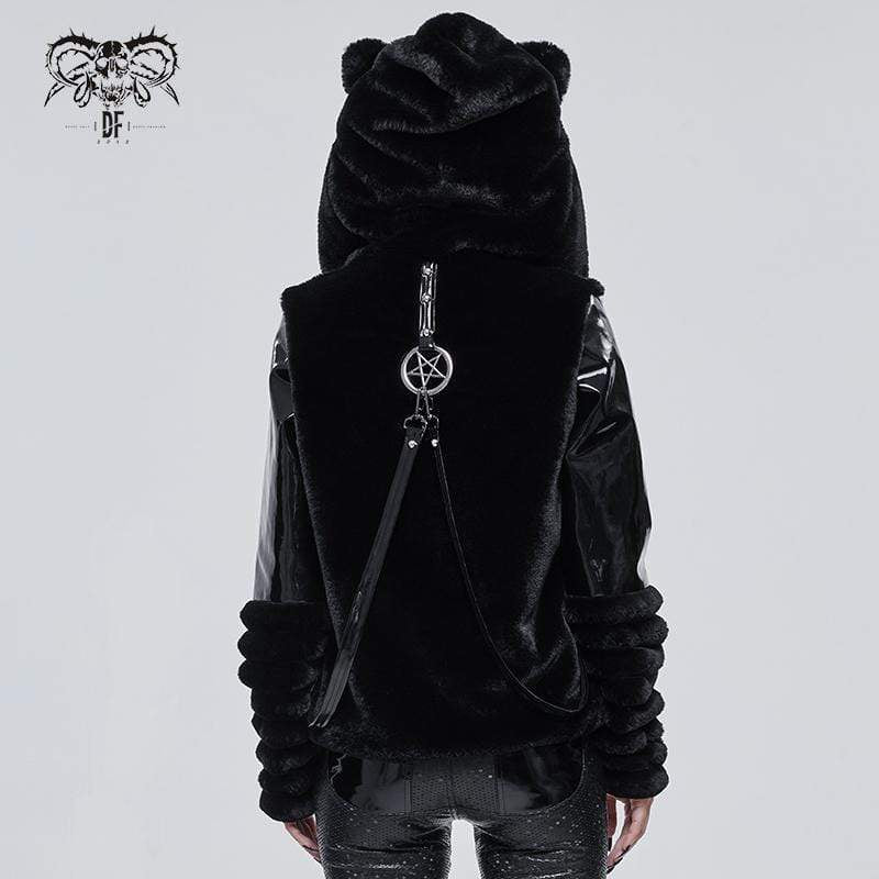 Women's Gothic Pentagram Splice Jacket with Ears Hood