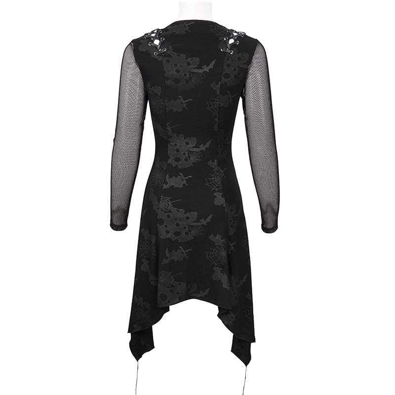 Women's Gothic Plunging Cobweb Printed Irregular Dress