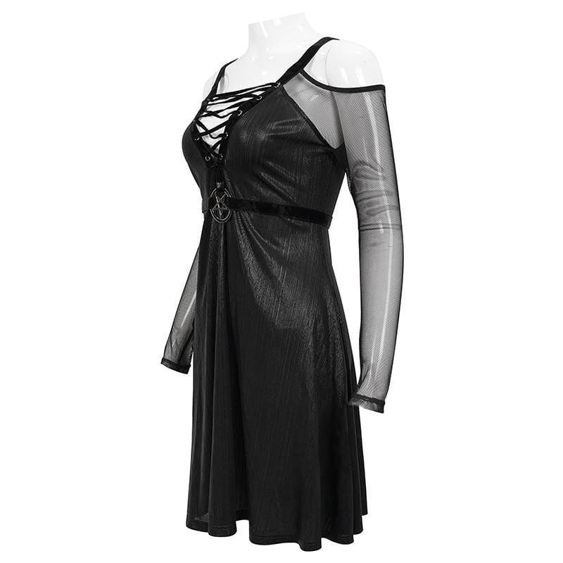 Women's Gothic Plunging Off Shoulder Splice Dress