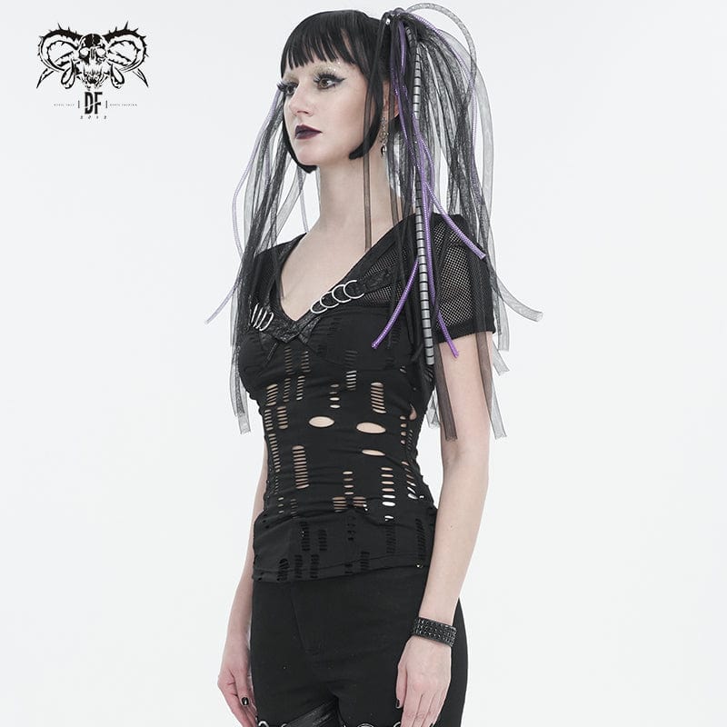 Ripped Goth Rights Women's Gothic Plunging Ripped Mesh Shirt – Punk Design