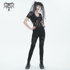 DEVIL FASHION Women's Gothic Plunging Ripped Mesh Shirt