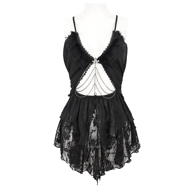 DEVIL FASHION Women's Gothic Plunging Ruffled Lace Lingerie