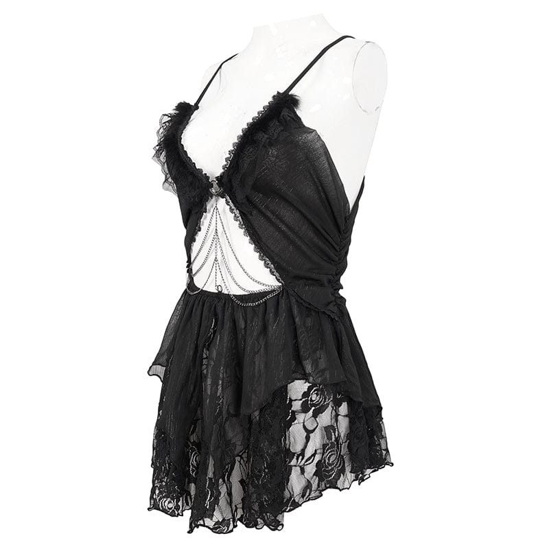 DEVIL FASHION Women's Gothic Plunging Ruffled Lace Lingerie