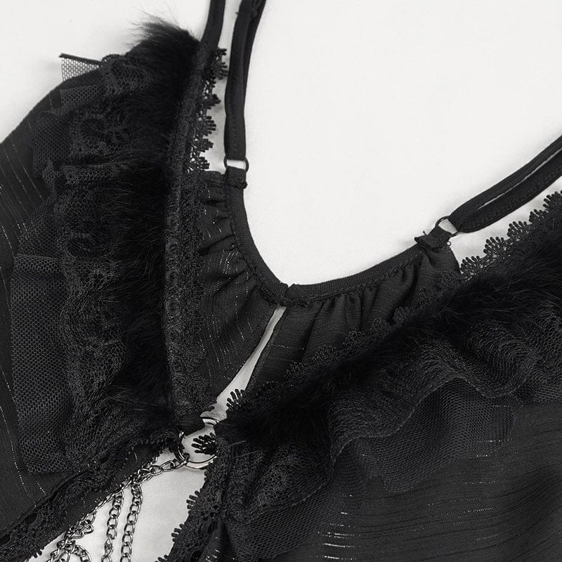 DEVIL FASHION Women's Gothic Plunging Ruffled Lace Lingerie