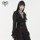 DEVIL FASHION Damen Gothic Tief ausgeschnittenes, gerüschtes, transparentes Hemd Schwarz