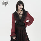 DEVIL FASHION Damen Gothic Tief ausgeschnittenes, gerüschtes, transparentes Hemd Rot