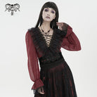 DEVIL FASHION Damen Gothic Tief ausgeschnittenes, gerüschtes, transparentes Hemd Rot