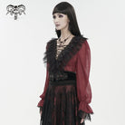 DEVIL FASHION Damen Gothic Tief ausgeschnittenes, gerüschtes, transparentes Hemd Rot