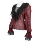 DEVIL FASHION Damen Gothic Tief ausgeschnittenes, gerüschtes, transparentes Hemd Rot