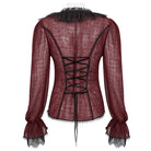 DEVIL FASHION Damen Gothic Tief ausgeschnittenes, gerüschtes, transparentes Hemd Rot