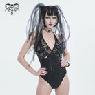 DEVIL FASHION Women's Gothic Plunging Skull Mesh Splice Swimsuit