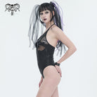 DEVIL FASHION Women's Gothic Plunging Skull Mesh Splice Swimsuit