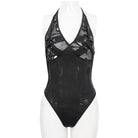 DEVIL FASHION Women's Gothic Plunging Skull Mesh Splice Swimsuit
