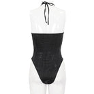 DEVIL FASHION Women's Gothic Plunging Skull Mesh Splice Swimsuit