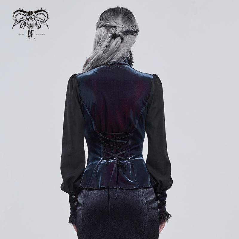 DEVIL FASHION Women's Gothic Puff Sleeved Lace Splice Shirt