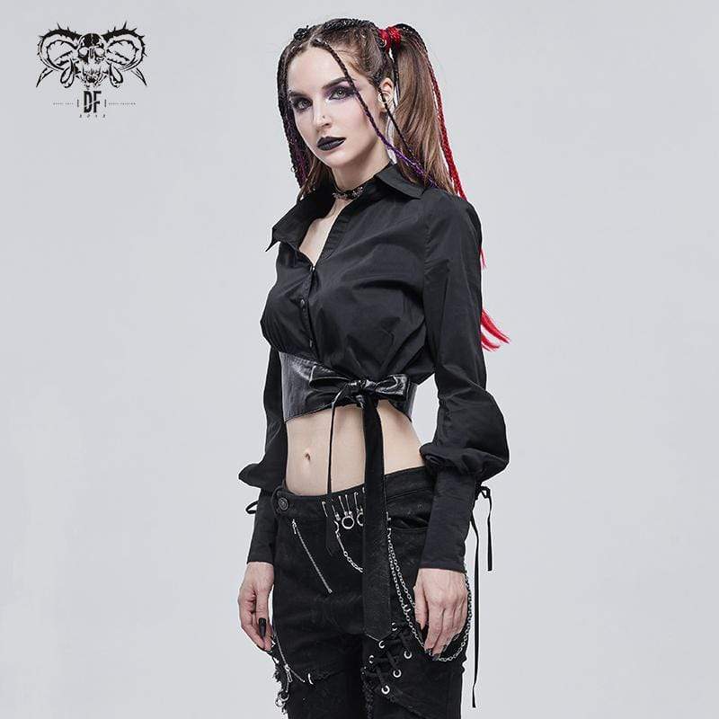 Women's Gothic Puff Sleeved Strappy Splice Shirt