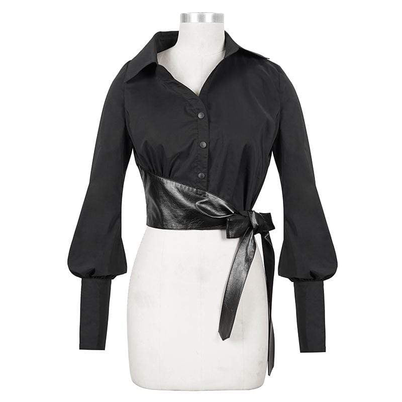 Women's Gothic Puff Sleeved Strappy Splice Shirt