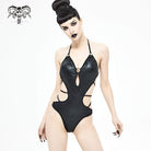 Women's Gothic Punk Black Cutout Halterneck One Piece Swimsuit