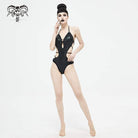 Women's Gothic Punk Black Cutout Halterneck One Piece Swimsuit