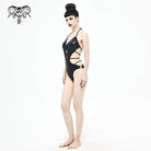 Women's Gothic Punk Black Cutout Halterneck One Piece Swimsuit