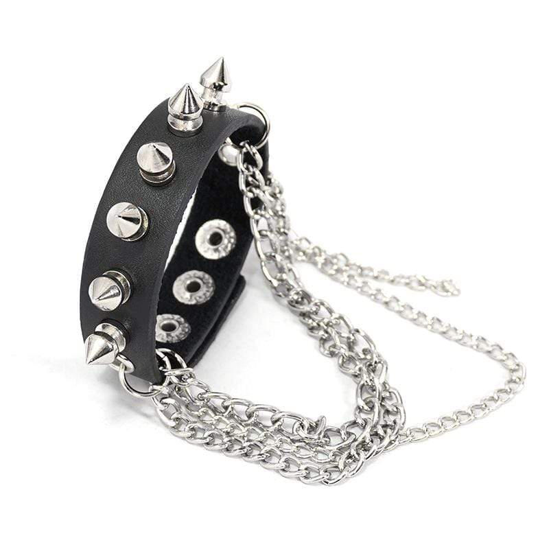Women's Gothic Punk Black Faux Leather Chain and Studs Wristbands