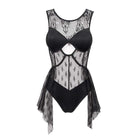 Women's Gothic Punk Black Lacy One Piece Cutout Swimsuit