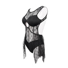 Women's Gothic Punk Black Lacy One Piece Cutout Swimsuit