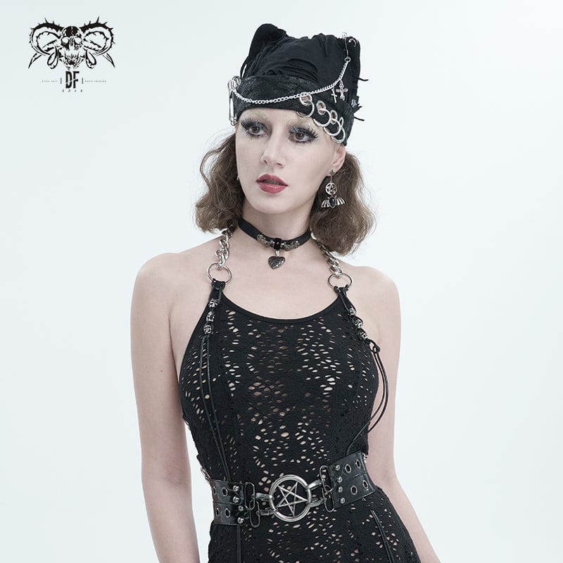 Ripped Goth Rights Women's Gothic Ripped Hat with Chain – Punk Design