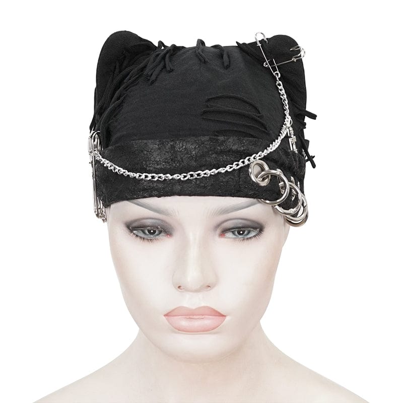 DEVIL FASHION Women's Gothic Ripped Hat with Chain