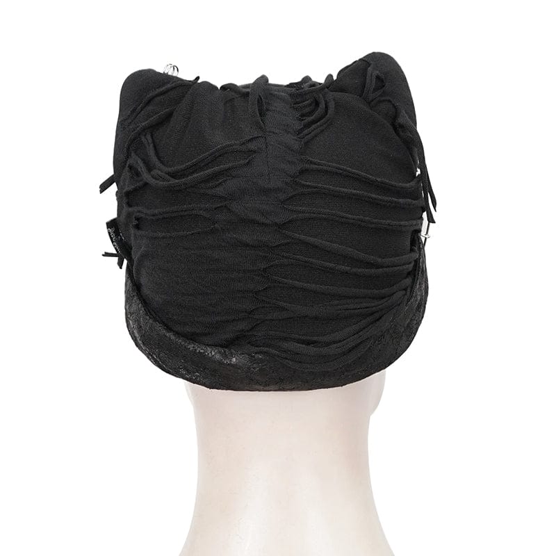 DEVIL FASHION Women's Gothic Ripped Hat with Chain