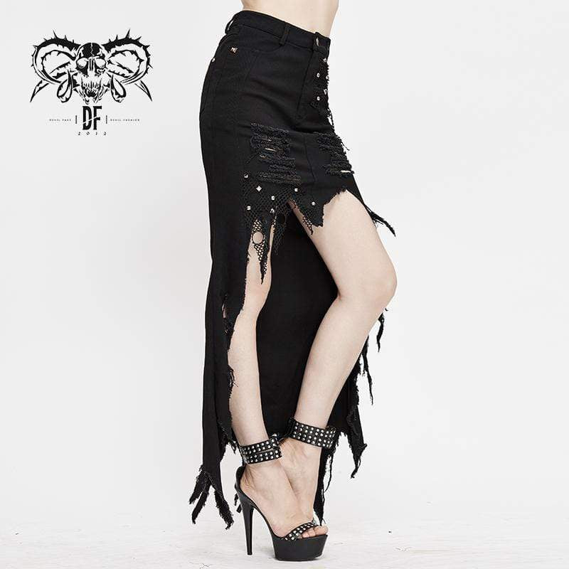 Women's Gothic Ripped Irregular Skirts With Rivets