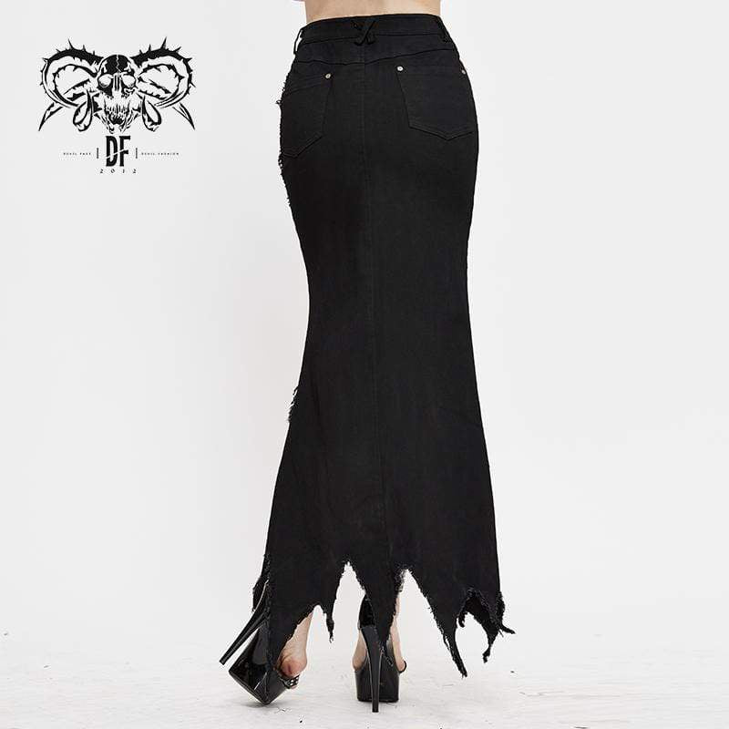 Women's Gothic Ripped Irregular Skirts With Rivets