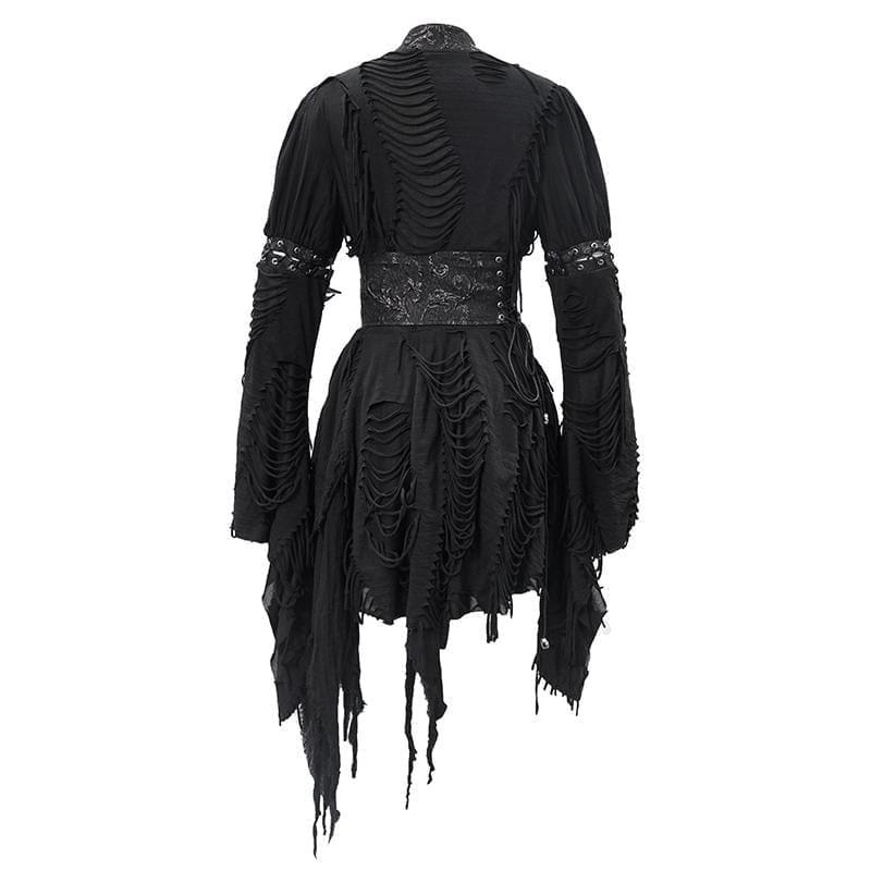DEVIL FASHION Women's Gothic Ripped kimonos With Chinese Button Belt