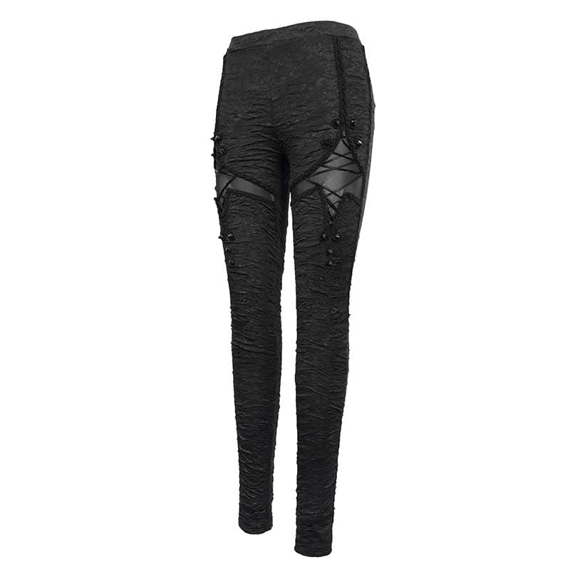 Women's Gothic Ripped Leggings With Rivets