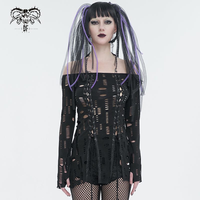 Camisa gótica con cuello halter y abertura rasgada para mujer DEVIL FASHION
