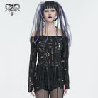 DEVIL FASHION Women's Gothic Ripped Split Halterneck Shirt