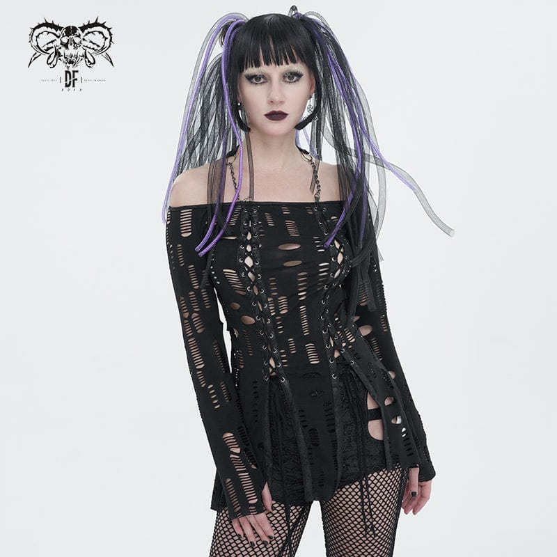 Ripped Goth Rights Women's Gothic Ripped Split Halterneck Shirt – Punk Design