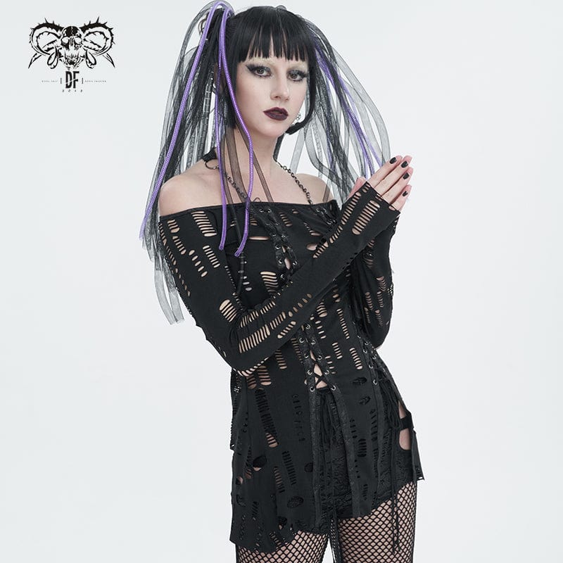 Camisa gótica con cuello halter y abertura rasgada para mujer DEVIL FASHION