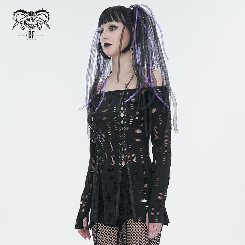Camisa gótica con cuello halter y abertura rasgada para mujer DEVIL FASHION